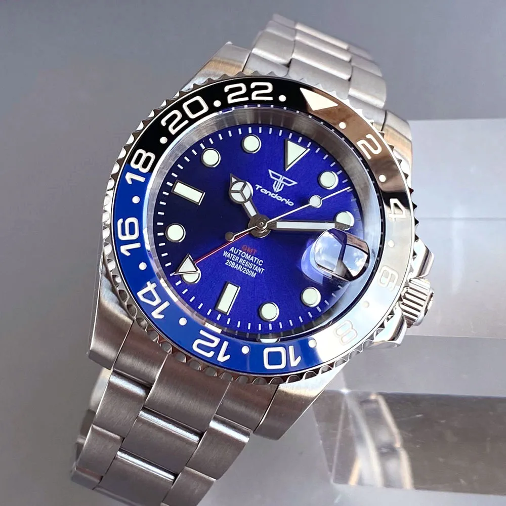 カスタムロゴ 40mm ブラック ブルー ペプシ ビジネス ダイバー NH34 GMT ウォッチ 100m防水 サファイアクリスタル NH34A 自動巻き腕時計 メンズ