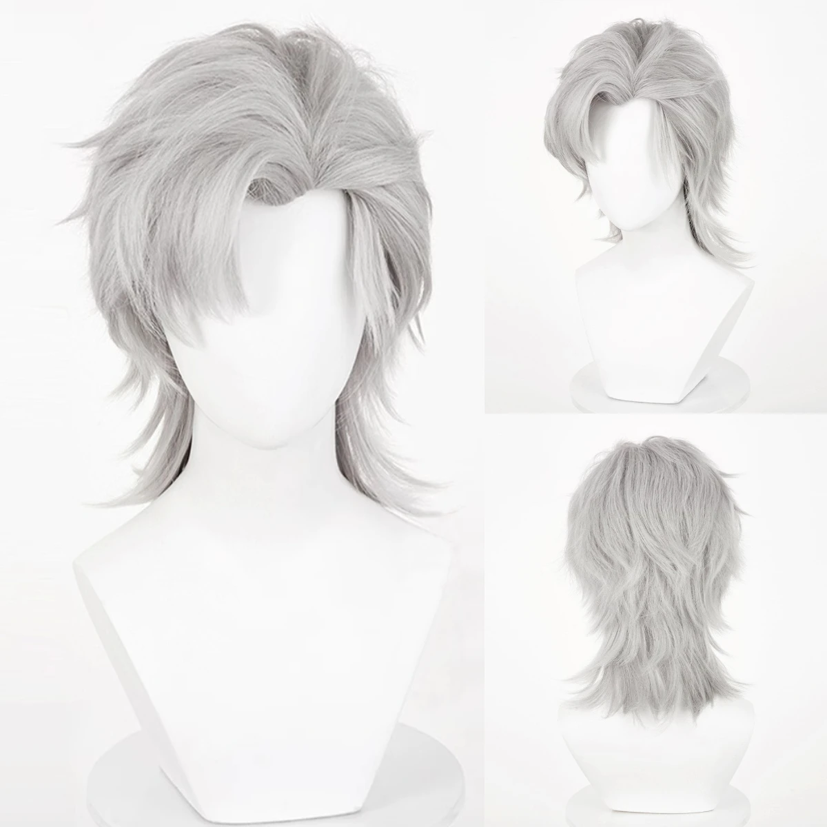 Short Silvery White Straight Synthetic Wig Anime Game Cosplay Men Fluffy Layered Hair Wig For Daily Party Heat Resistant Fiber