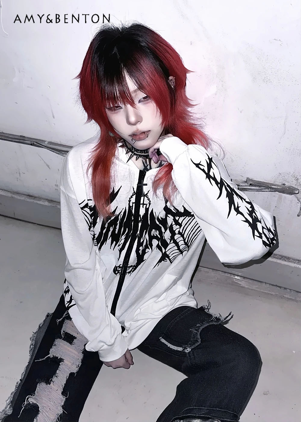

Harajuku Style Punk Print Thin Hooded Coat Summer Sweet Cool Hot Girl Long-sleeved Loose Subculture Jackets Sunscreen Clothing