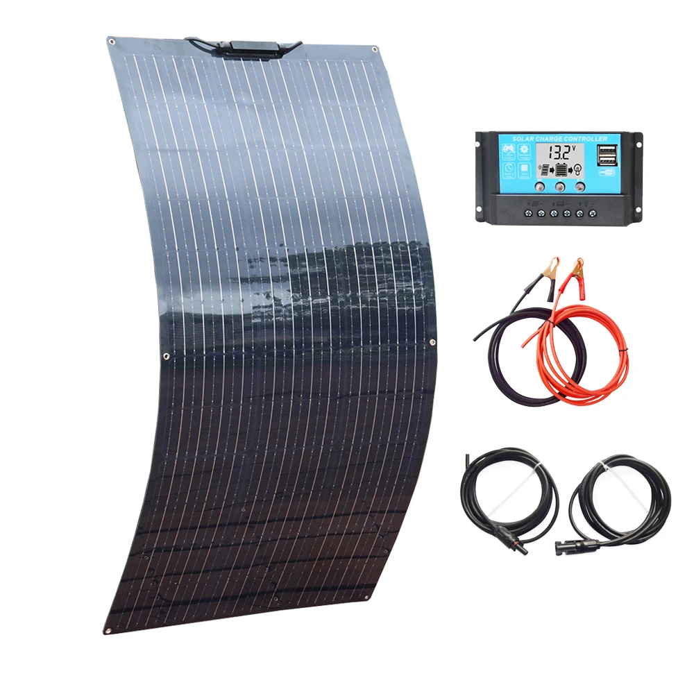 

XINPUGUANG Semi-Flexible Solar Panel 100W 12V Bendable Thin Film Monocrystalline Lightweight for Caravan RV Boat Camper Trailer