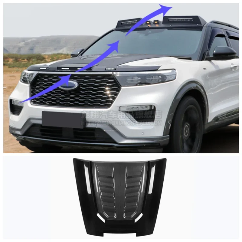 

Fits For Ford Explorer 2020 2021 2023 High Quality ABS Black Car Front Splitter Bumper Engine Hood Vent Machine Spoiler Cover