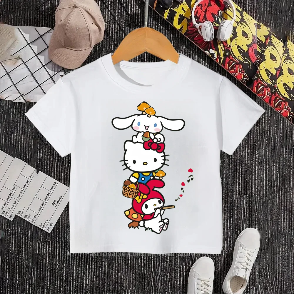 Kawaiest Hello Kitty koszulki najmodniejsze japońskie Anime nadruki dla chłopców i dziewcząt studentów lato Super Casual Fashion