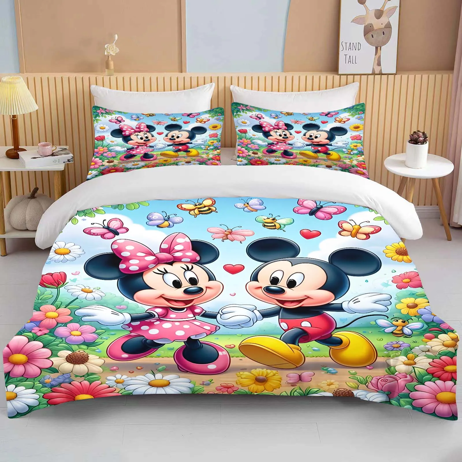 10 Maat Disney Mickey Mouse Minnie Love Print Beddengoed Set Cartoon Dekbedovertrek Dekbedovertrek Kussensloop Jongens Meisjes Kinderen Volwassenen Koning