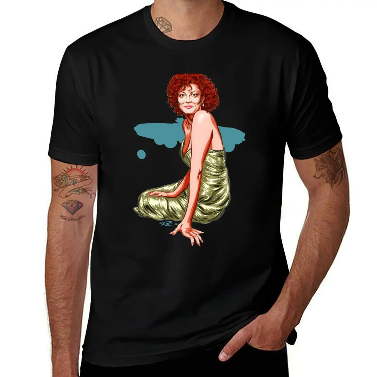 Susan Sarandon - An illustration by Paul Cemmick T-Shirt Minimalist Plain Crew Neck T-Shirt