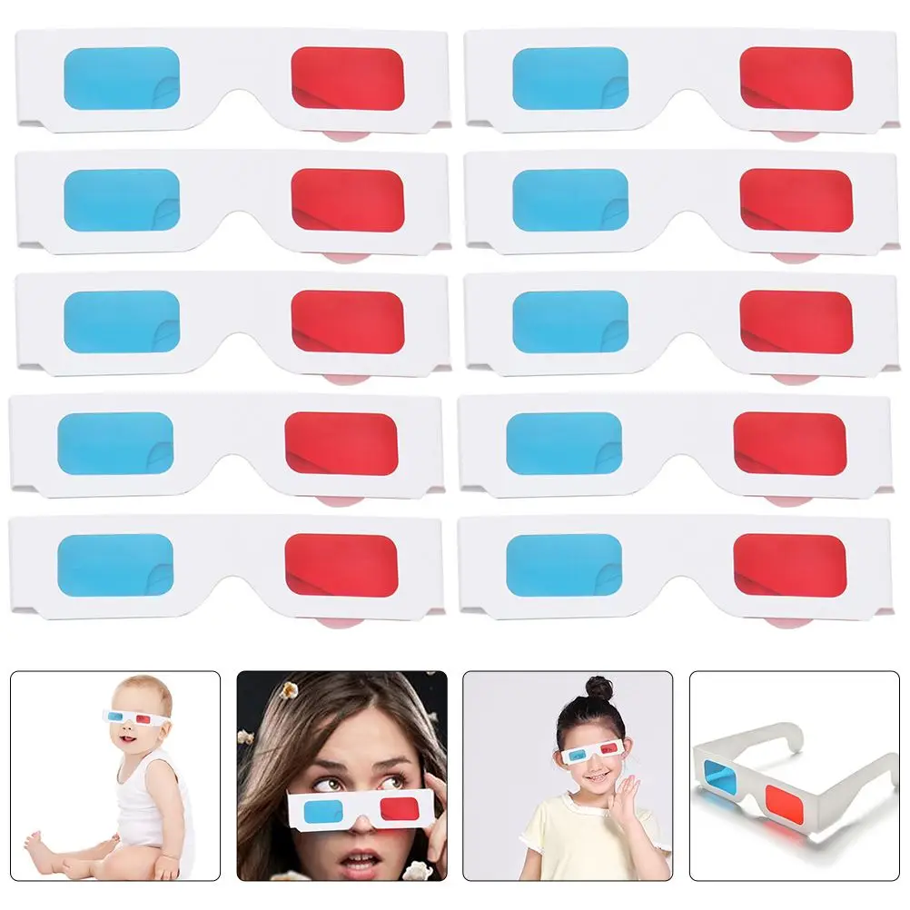 10 Pcs Red- 3d Movie Glasses Props Paper Frame 3d Movie Glasses Props Anaglyph Simple Style 3D Kits For Various Viewing Demand