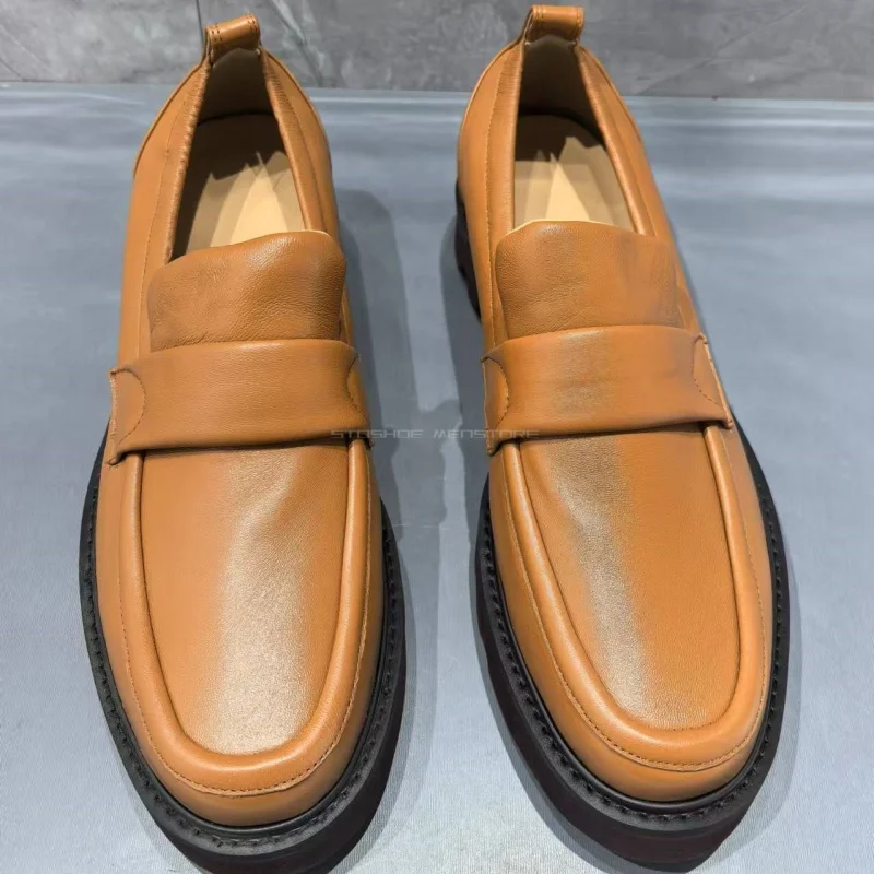 Chaussures en cuir jaune véritable pour hommes, mocassins en peau de mouton, confortables, décontractées, chaussures d'affaires formelles, chaussures de course respirantes, taille 47