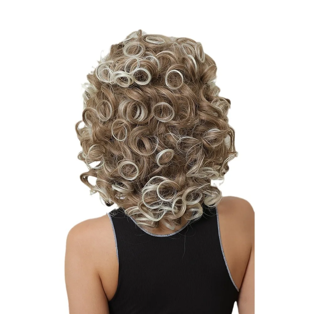 Peruca loira feminina grande encaracolado luz ouro inteiro novo cabelo curto encaracolado