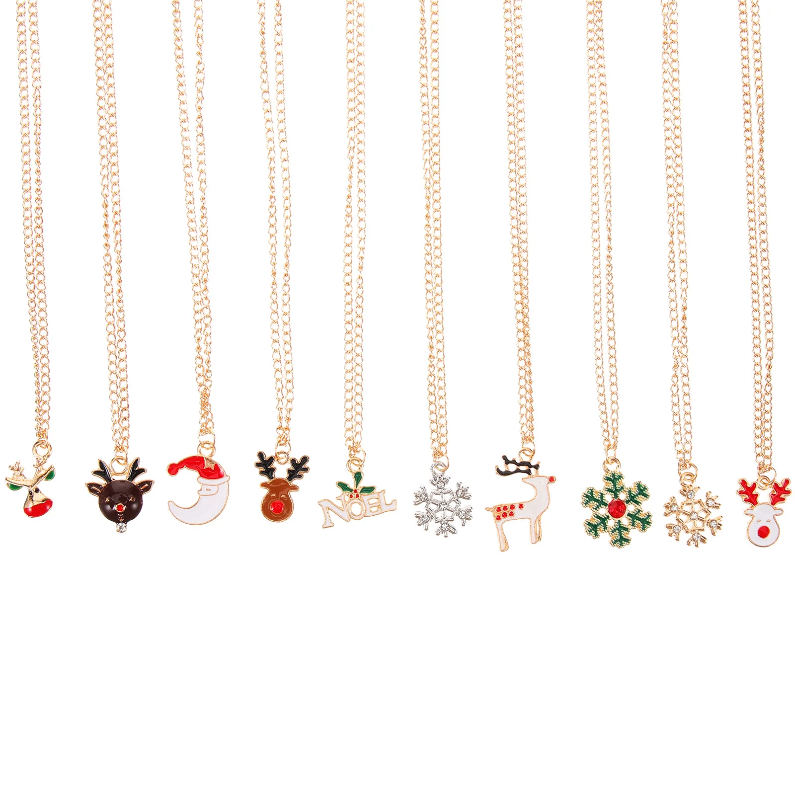 

10Pcs Christmas Alloy Pendant Necklace Drop Pendant Dangle Stylish Necklace Jewelry for Women Holiday Gift Women Jewelry