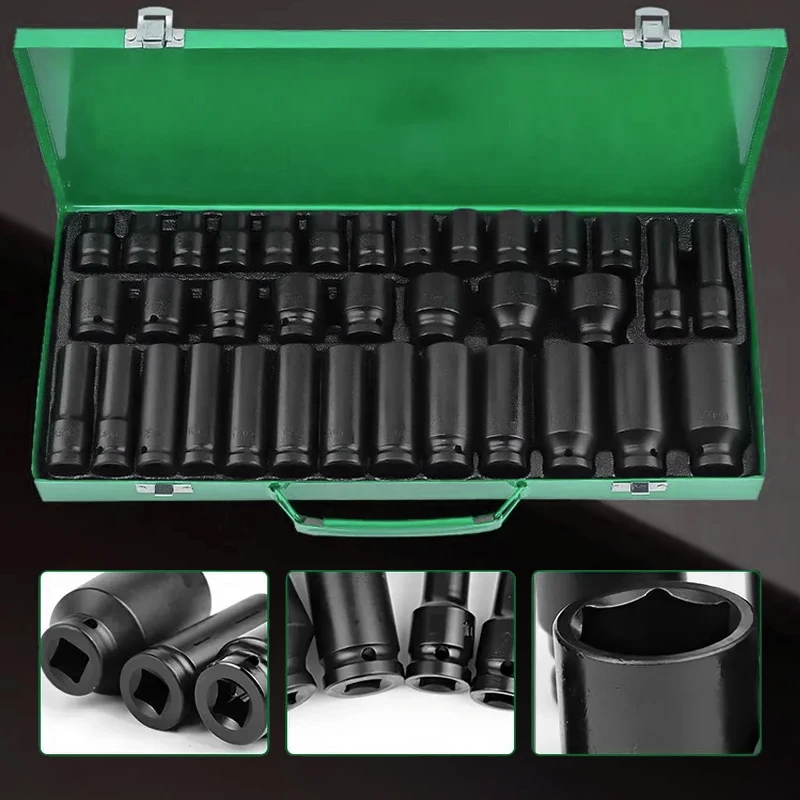 35pcs Professional Heavy-Duty 1/2" Pneumatic Tool Kit with Air Gun, Hex Extensions, Rotary Tools & Impact Socket Set