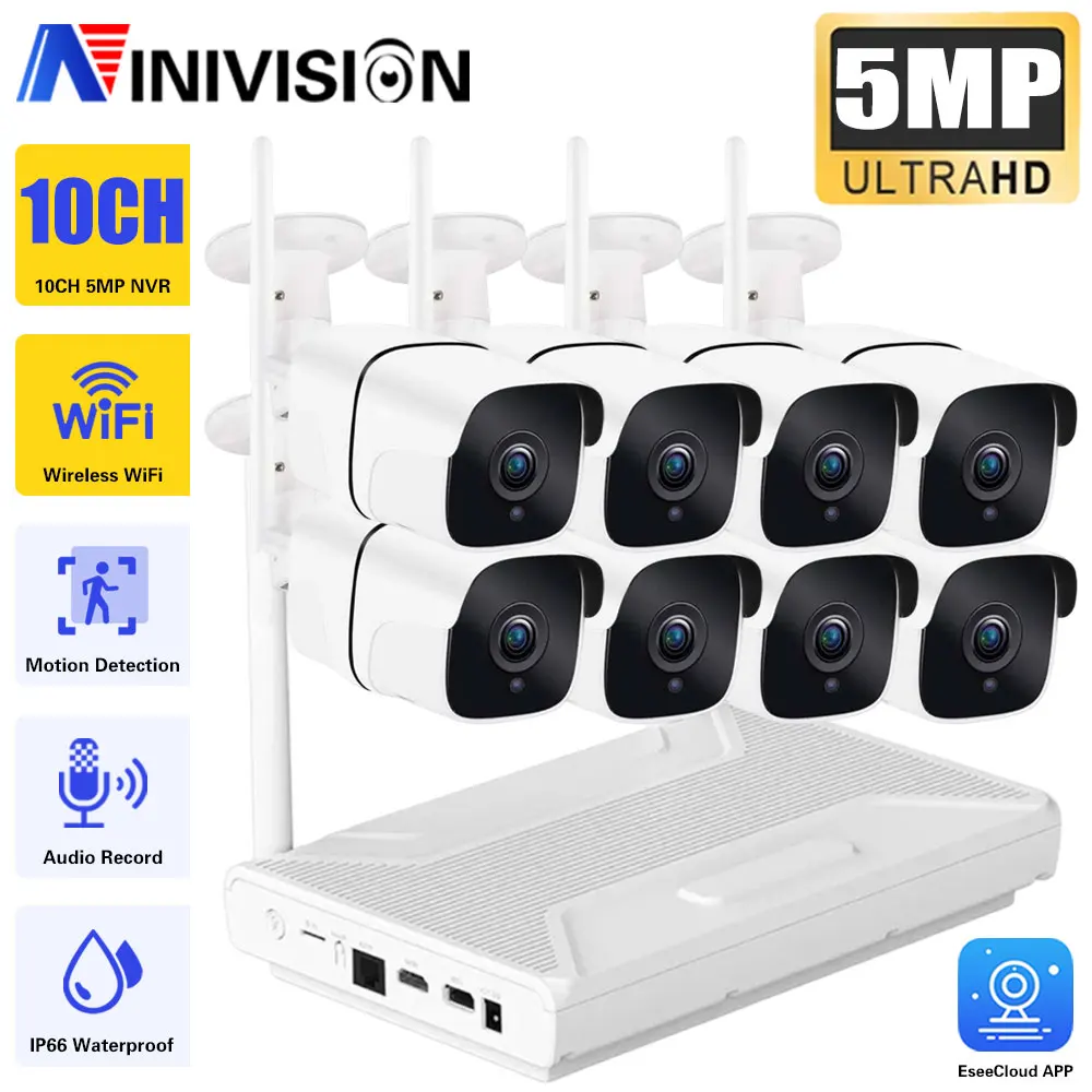 Eseecloud 5MP 10CH Wireless Wi-Fi NVR Home Security IP Camera System Human Detection CCTV NVR Kit Camera Surveillance Systems