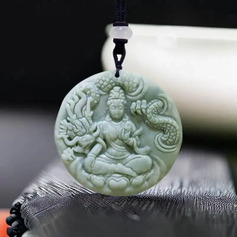 

Green Real Jade Guanyin Pendant Necklace Designer Natural Stone Talismans Carved Jewelry Gifts for Women Men Amulet Fashion