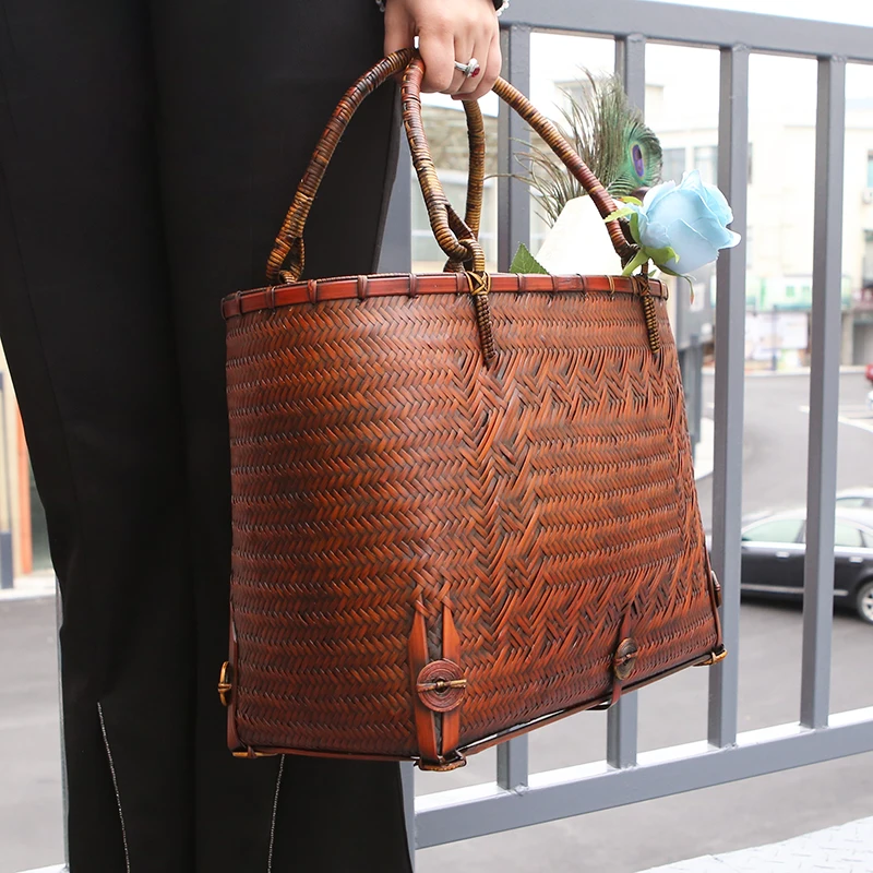 Women's Handbag Hand Woven Bamboo Bags Luxury Summer Beach Straw Bag The Tote Bags Tea Ceremony Storage Basket Designer Handbags