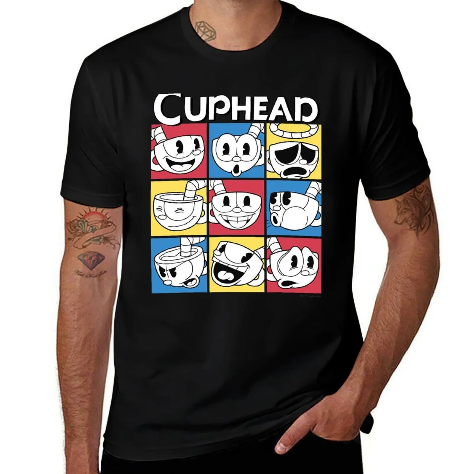 Cuphead Nine Squares of Different Emotions T-Shirt Soft Cotton Print T-Shirt