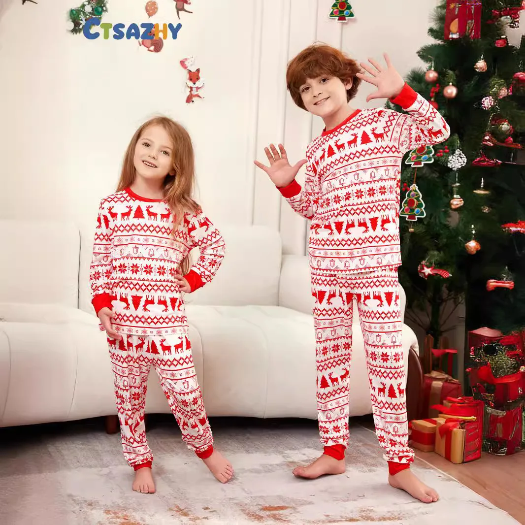 Family Christmas Family clothing Autumn and winter home clothing Elk cartoon round neck Family holiday 2 pajamas pajama pants se