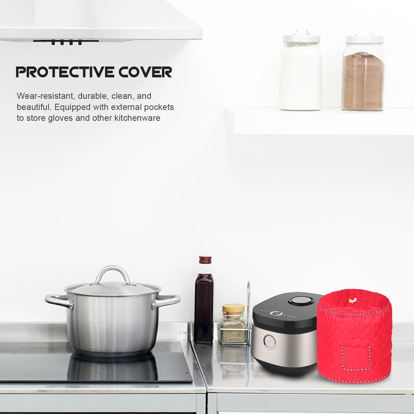 

Electric Pressure Cooker Red Protective Cover Dust Resistant Pocket Design Kitchen Appliance Cover Storage Convenient Fit 8qt