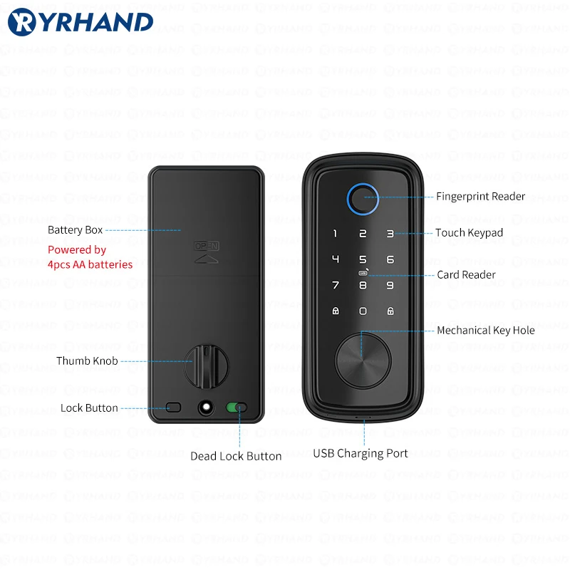 YRHAND TT Lock Bluetooth Deadbolt Smart Lock Rfid remote controller Password/ Card biometric lock Electronic Auto Lock For Home