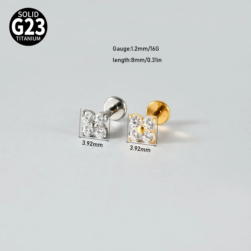 G23 Titanium Flower Clear Zircon Lip Stud Earring