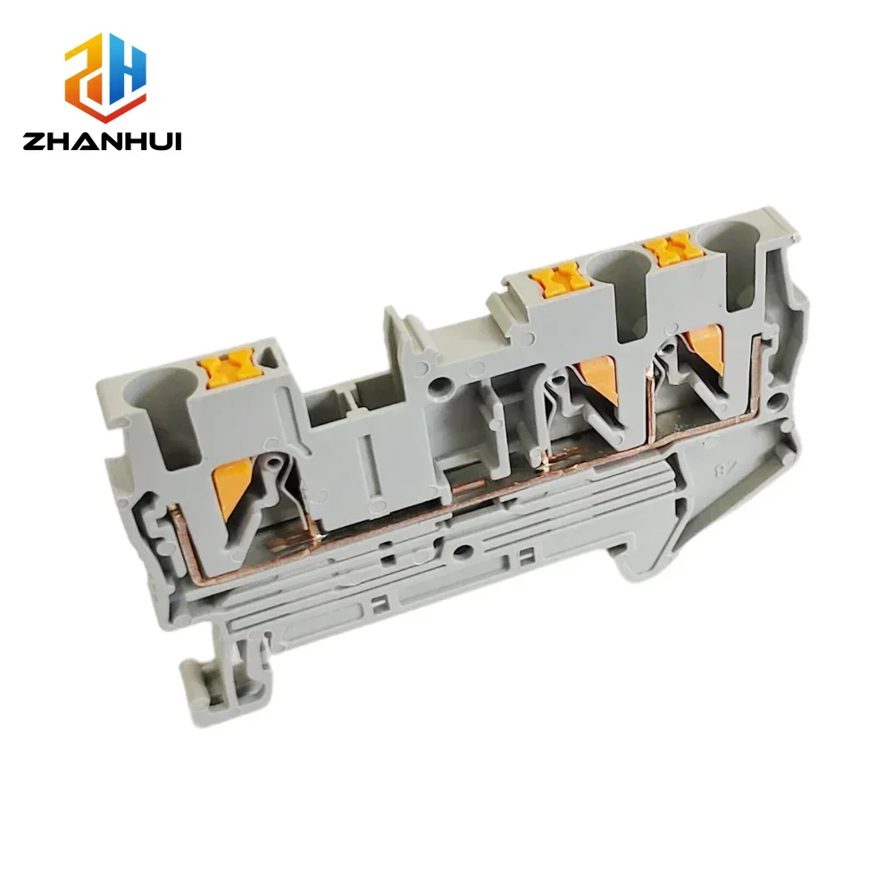 10Pcs PT2.5-TWIN DIN Rail Terminal Block 2.5mm² 3-Conductor Feed-Through Push-In Connector Tool-Free Wiring for Control Panels