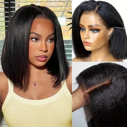 Ready To Wear Kinky Straight Bob Wigs Glueless 100% Human Hair Wigs Wear To Go Brazilian Yaki Straight Transparent Lace Wig 180%