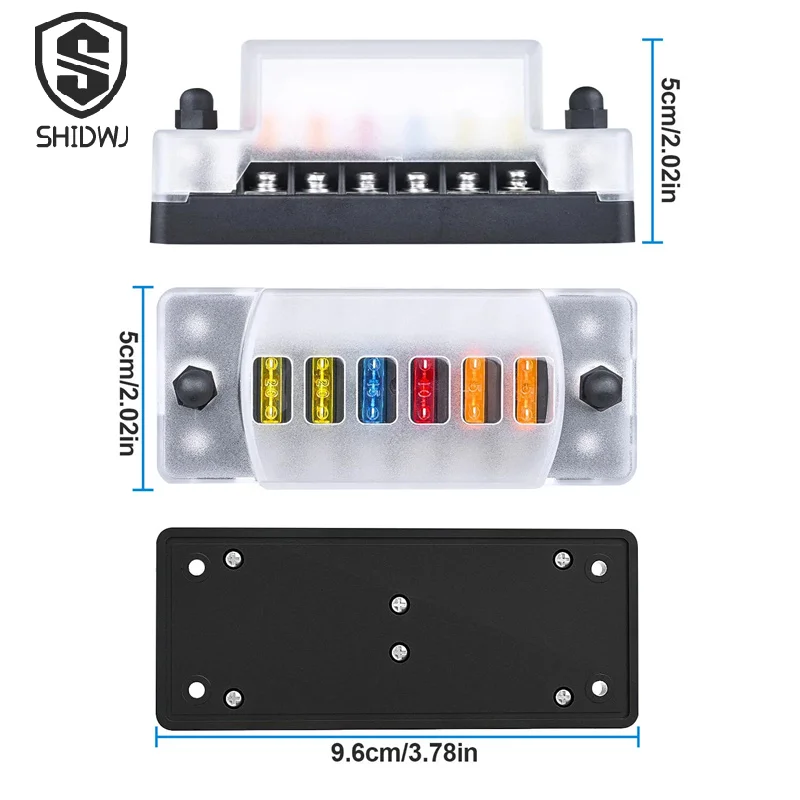1Pcs 6-Way Car Fuse Holder w/Negative Busbar 12V Blade Type Fuse Holder ATC/ATO Standard Fuse Box Label Sticker Waterproof Cover