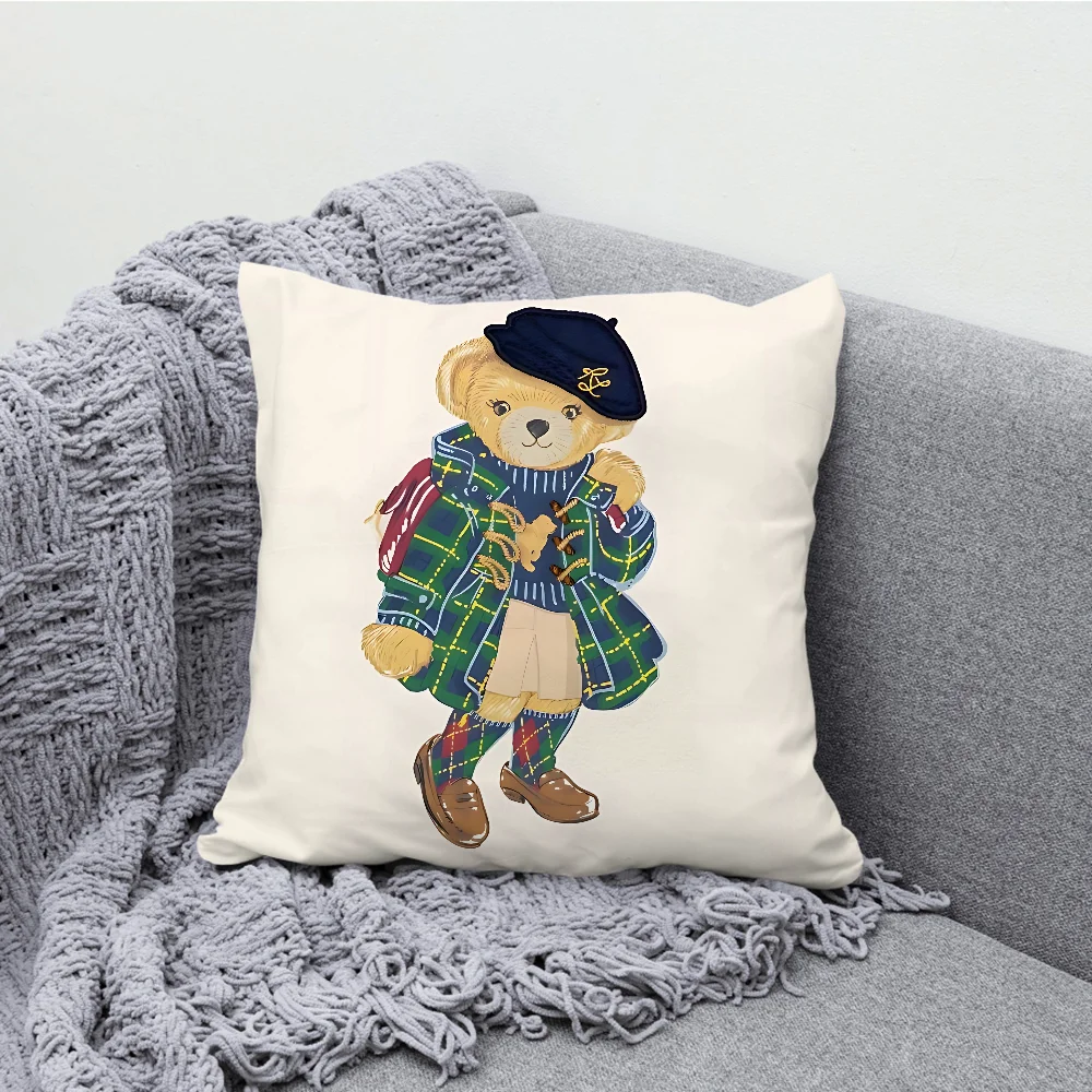 Fashion P-Polo Bear B-BaronS Pillow Case Soft Cushion Cases for Farmhouse Sofa Decor Home Decorations and Protector Pillow Case