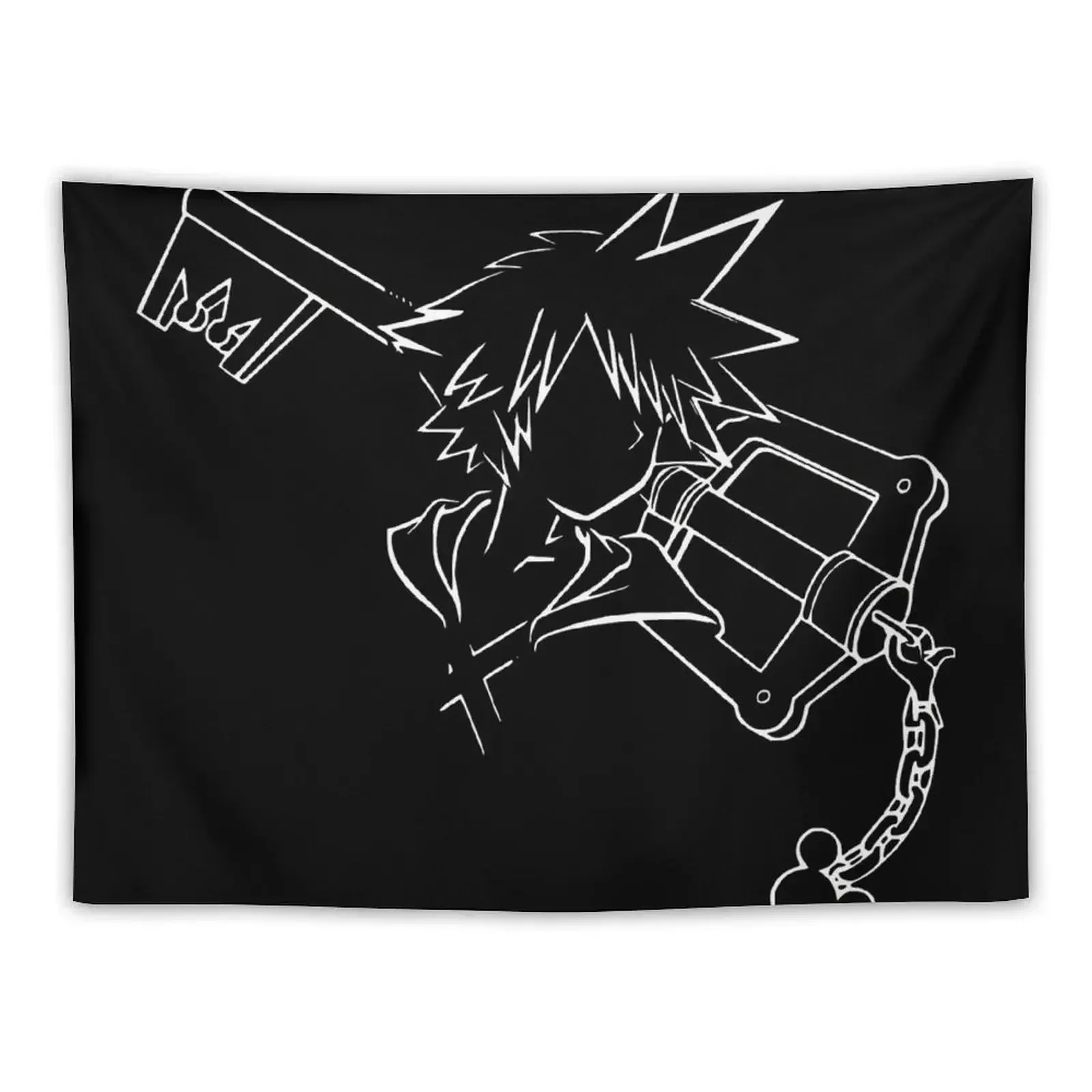 Sora/keyblade lineart white Tapestry Aesthetic Room Decor Room Decorations Aesthetic Tapestry