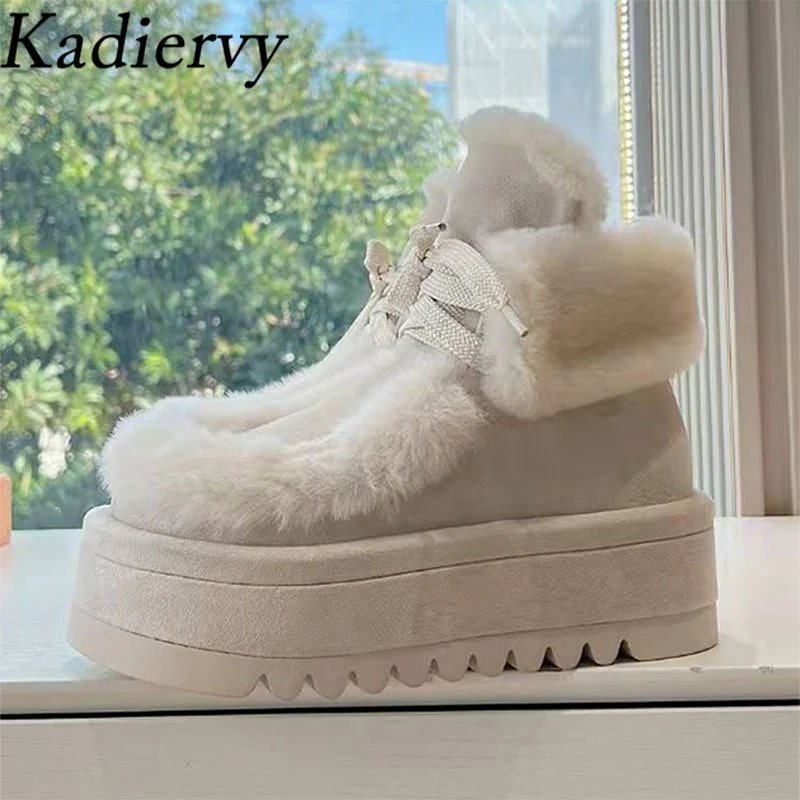 

Зимние шерстяные теплые зимние ботинки, женские замшевые короткие ботинки с круглым носком, обувь на плоской платформе со шнуровкой для женщин, женские ботильоны на меху