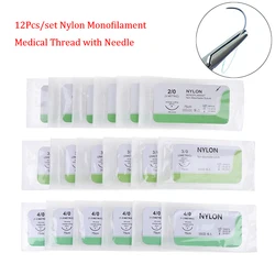 12Pcs 2.0/3.0/4.0 Needle Suture Nlon Medical Thread Sterile Surgical Practice