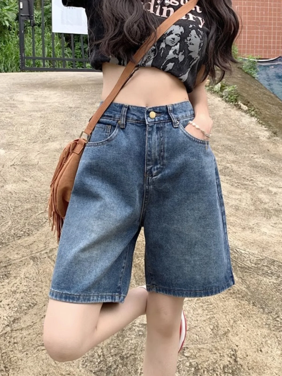 

Summer Denim Shorts for Women Jean Short Femme High Waist Korean Style Womans Clothing Five Point Denim Shorts Baggy Jeans Women