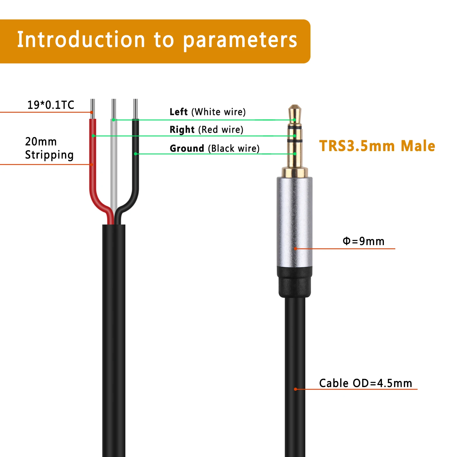 Replacement 3.5mm Male Plug to Bare Wire Open End TRS 3 Pole Stereo 1/8\