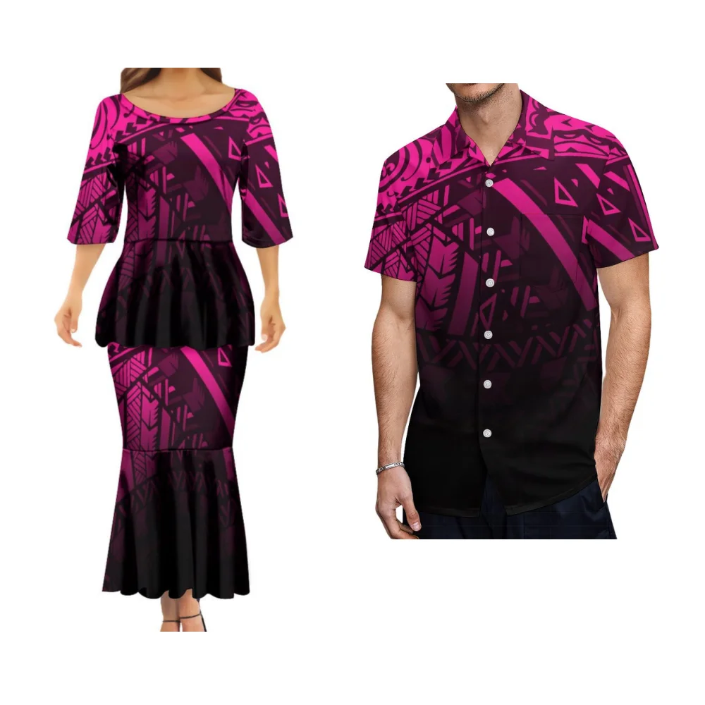 

2024 New Patterned Polynesian Custom Puletasi Summer Soft Fabric Top And Half Skirt Suit Samoa Island Clothing