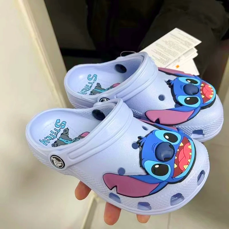 Stitch Cartoon Anime Solid Waterproof Slippers Outdoor Sandals Stitch Casual Breathable Ankle-Wrap For Kids Shoes Gift