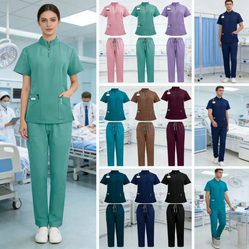 new-two-piece-healthcare-uniform-top-elastic-quick-drying-material-straight-trousers-ideal-for-doctors-nurses-and-beauty-staff