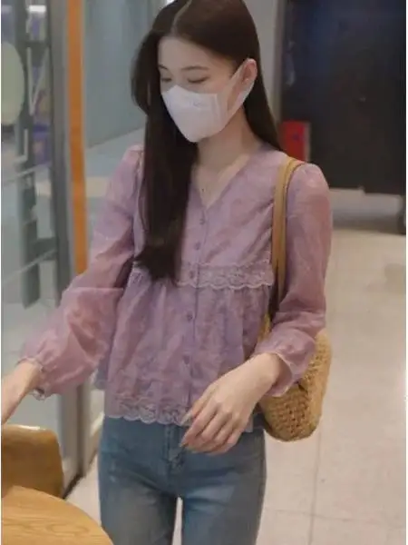 

Женская повседневная рубашка с цветочным принтом, свободного кроя, с V-образным вырезом, удлиненная, летняя, модная, на пуговицах