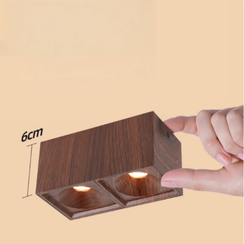 Medieval-style double-head spotlights, concealed installation, anti-glare tubes, walnut wood pattern, non-ceiling-mounted light