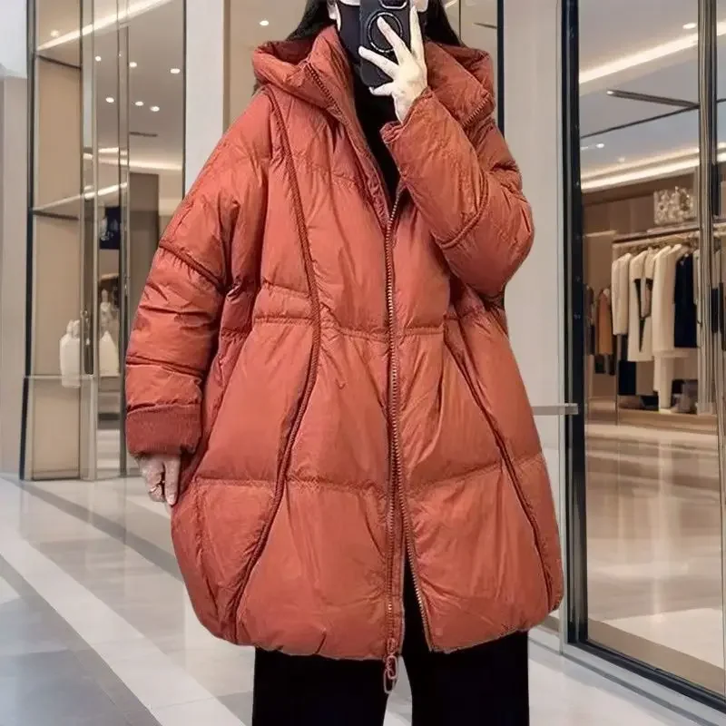 2025 inverno moda feminina jaqueta para deslocamento solto retro oversize com capuz jaqueta