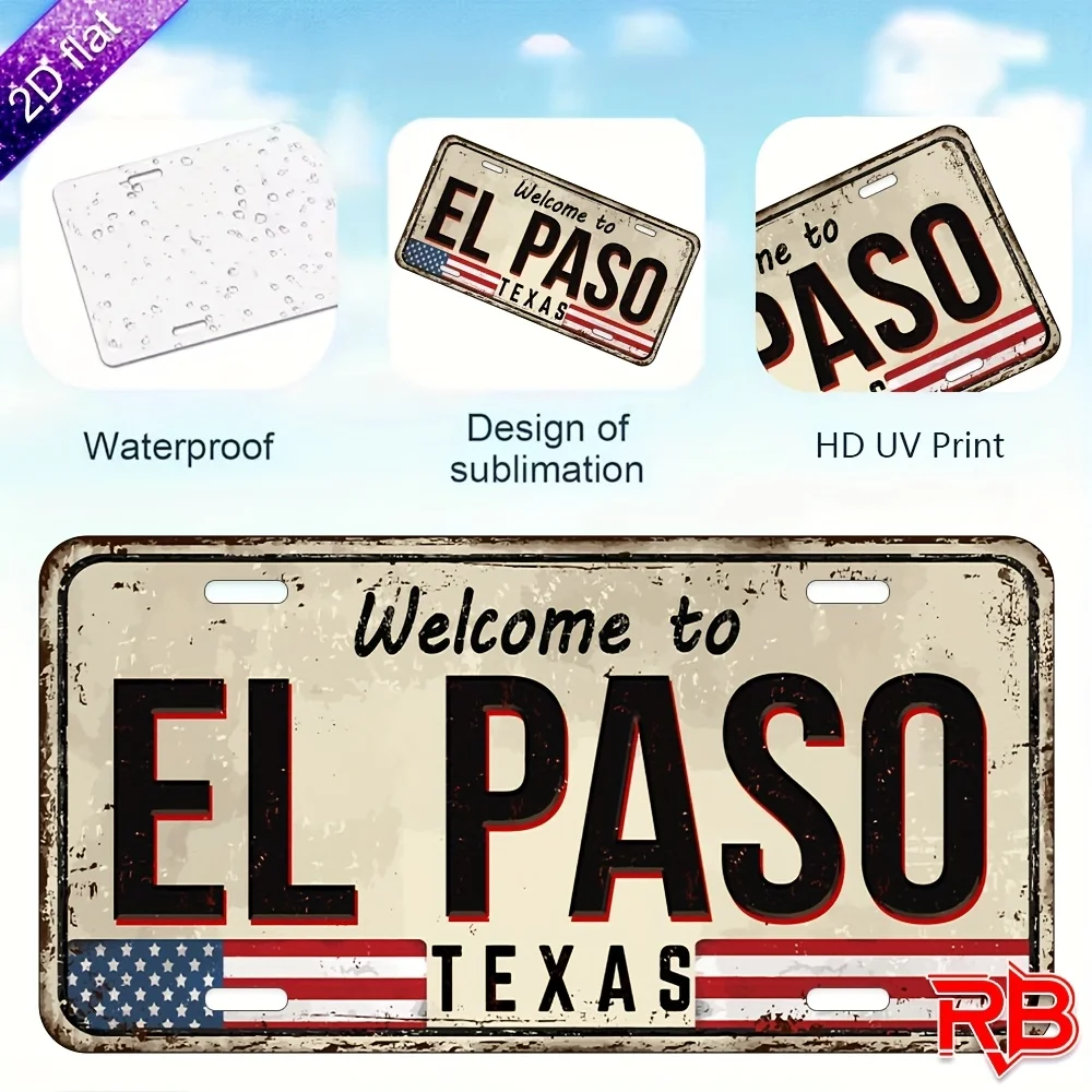 Texas AA 1234 The Lone Star State Map Vintage License Plate Style Aluminum Metal Sign Retro Western USA Patriotic Wall Art Decor