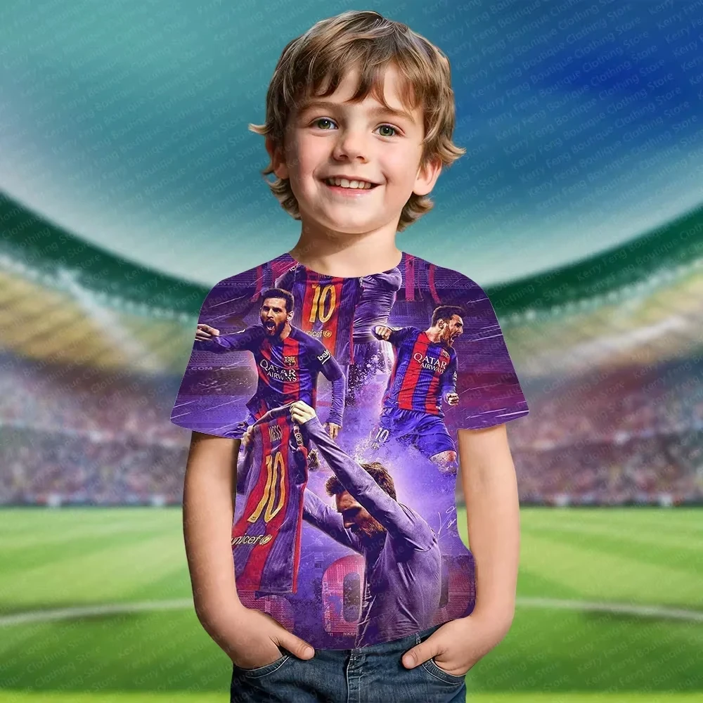 2025 Summer New Boys' and Girls' Football Printed T-shirt Casual Y2K Messi Avatar Lightweight, Breathable, Not stuffy Summer Chi