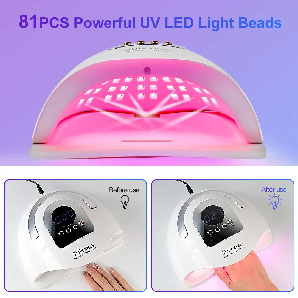 مصباح أظافر Sun X26 MAX UV LED: مجفف جل احترافي 81-LED مع مؤقت، مستشعر تلقائي - أداة مانيكير الصالونات