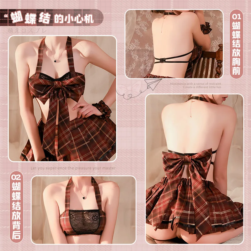 Sexy Schoolgirl Costume donna Roleplay Lingerie Set Sex Plaid School tentation gonna carina giochi per adulti studente Flirt uniforme del sesso