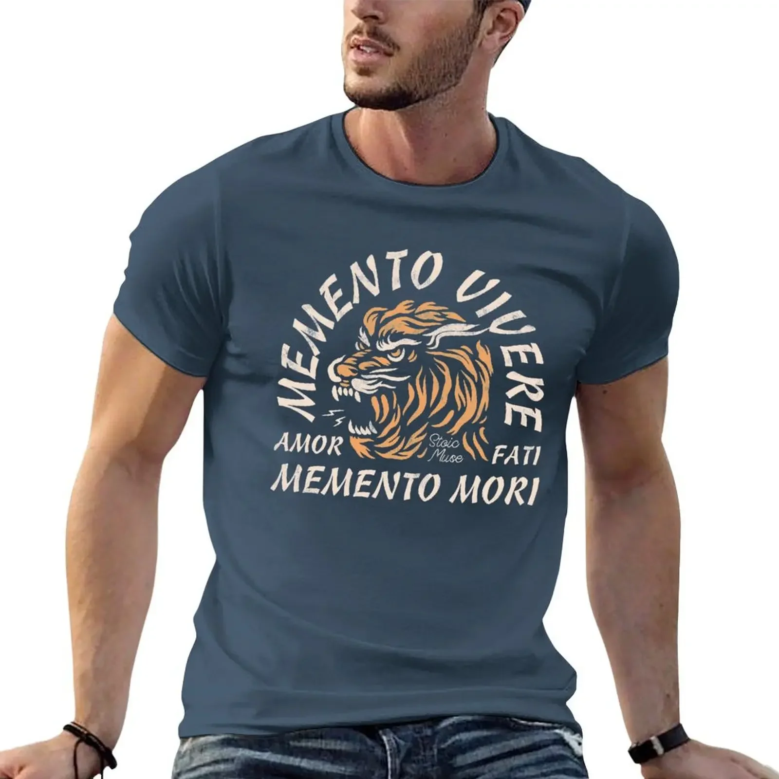 Memento Vivere Amor Fati Memento Mori Tiger Graphic Unisex T-shirt anime clothes new edition Short sleeve tee men