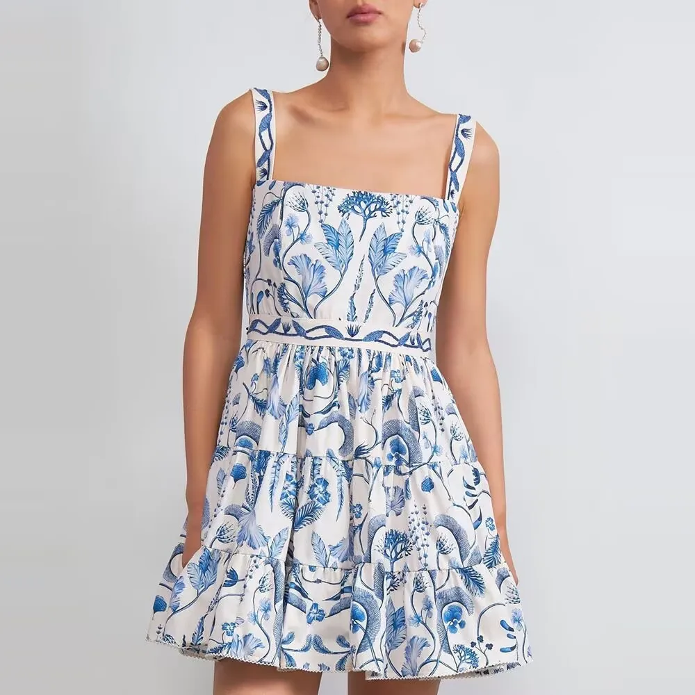 

New Chinese Sle Blue And White Porcelain Print ter Dr Zipper Slimming Waist Ci Commute Polyester Fiber H Skirt