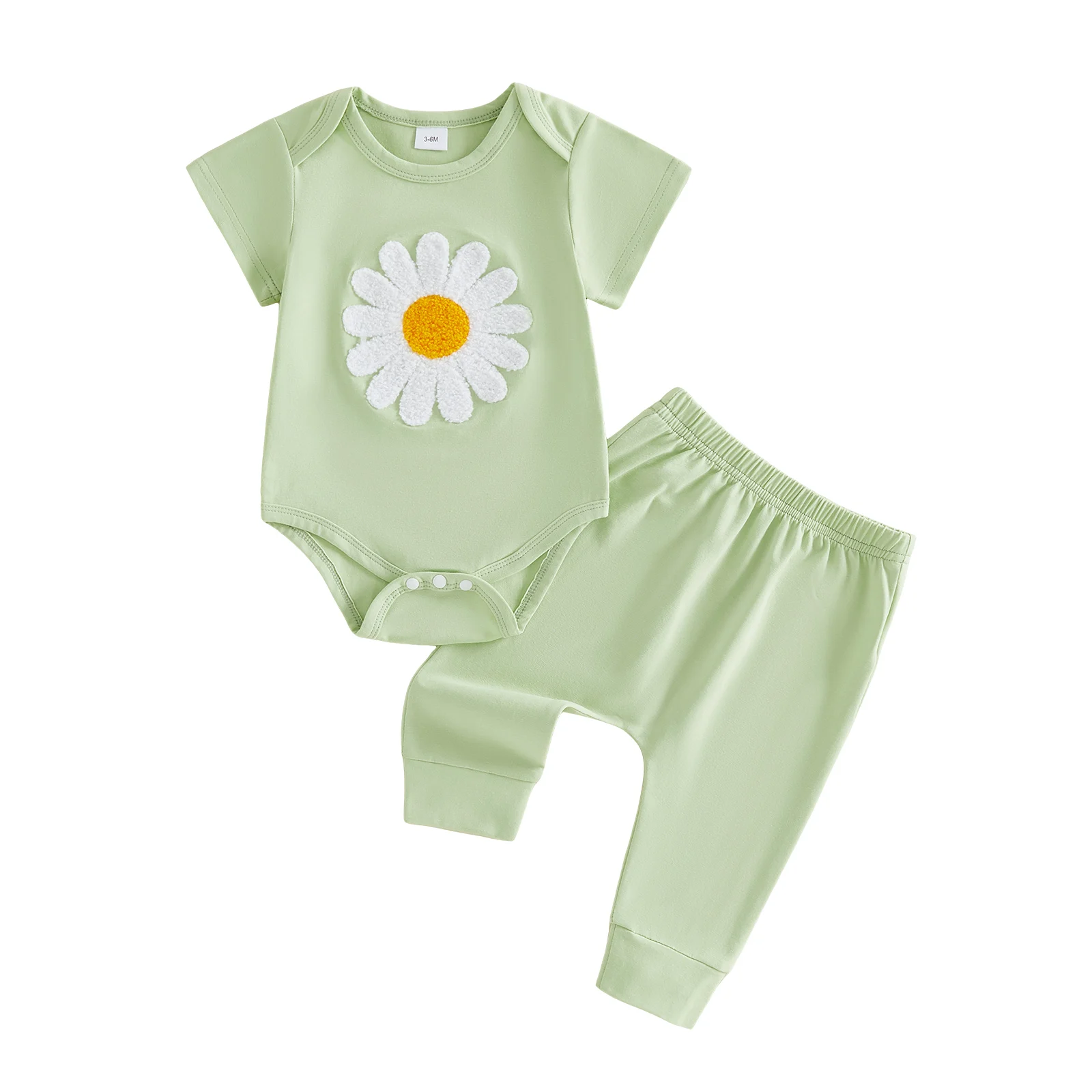 

Infant Baby Summer Outfits Fashionable Bee Floral Embroidery Short Sleeve Romper with Pants 2Pcs Set