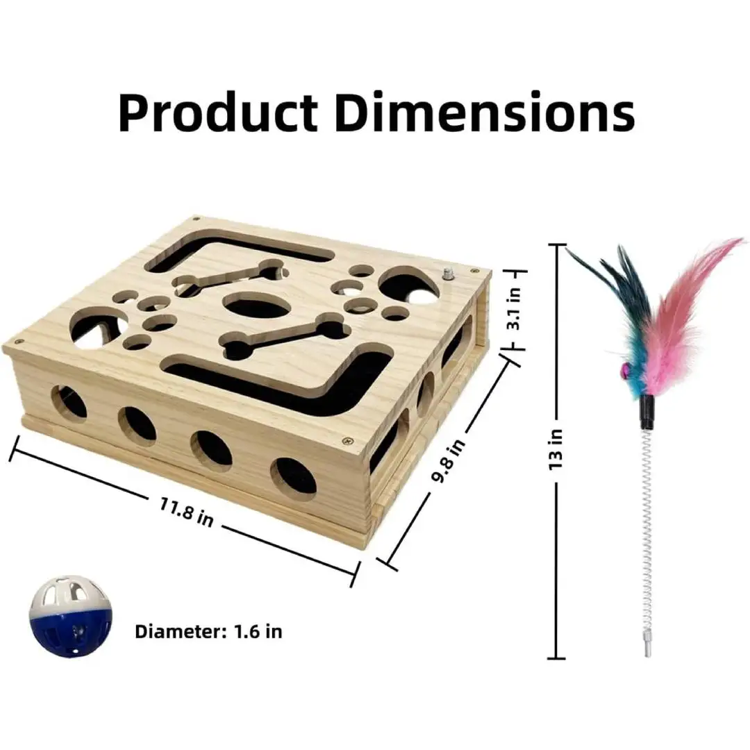 Wood Cat Maze Toys Durable Interactive Ball Pet Nail File Box Maze Tunnel Cat Sandpaper Inside Cat Exercise Kitten Supply
