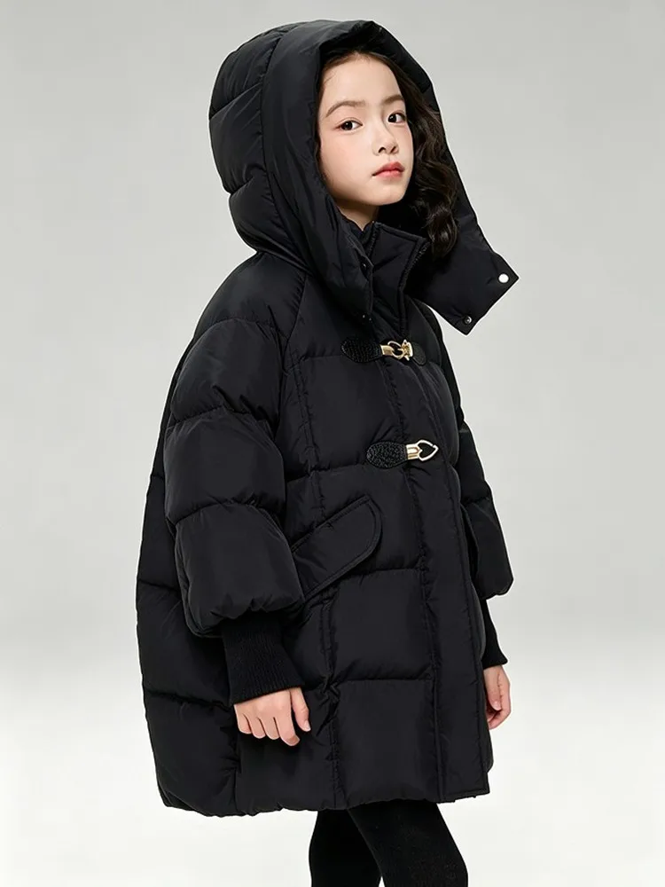 Mädchen Winter Daunenjacke 90% Weiße Entendaunen Mittellange Kapuzenparka Kinder Mädchen Warme Oberbekleidung Winddichter Kindermantel 5-14 Jahre – Detail 8