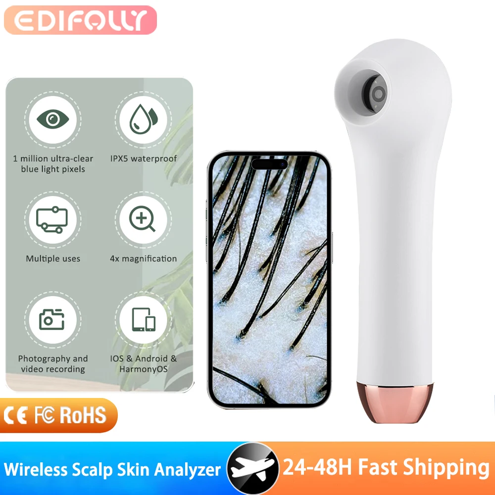 

Беспроводной дерматоскоп, анализатор кожи лица, 1000-кратная лупа для кожи, диагностическая машина для кожи головы, Wi-Fi микроскоп, тест на кожу