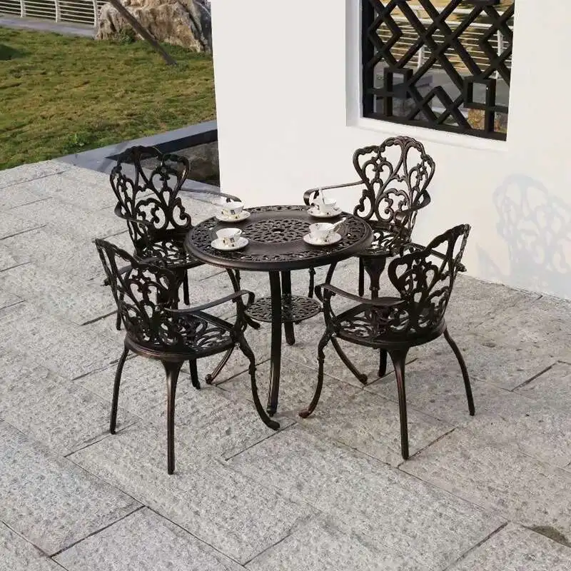 

Outdoor cast aluminum table and chair, courtyard garden hotel, city terrace combination, leisure metal circular terrace table