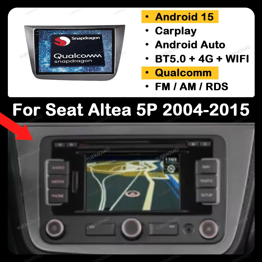 

Автомобильный радиоприемник Android 15 для Seat Altea 5P 2004-2015 Toledo 5P III 3 2004-2009 LHD RHD Carplay Автоматический мультимедийный видеоплеер NAVI