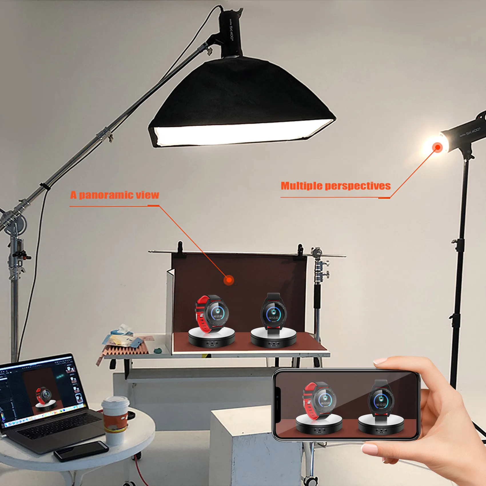 ชั้นวางหมุนได้รอบ360องศาอุปกรณ์ถ่ายภาพพื้นหลังสตูดิโอถ่ายภาพใหม่