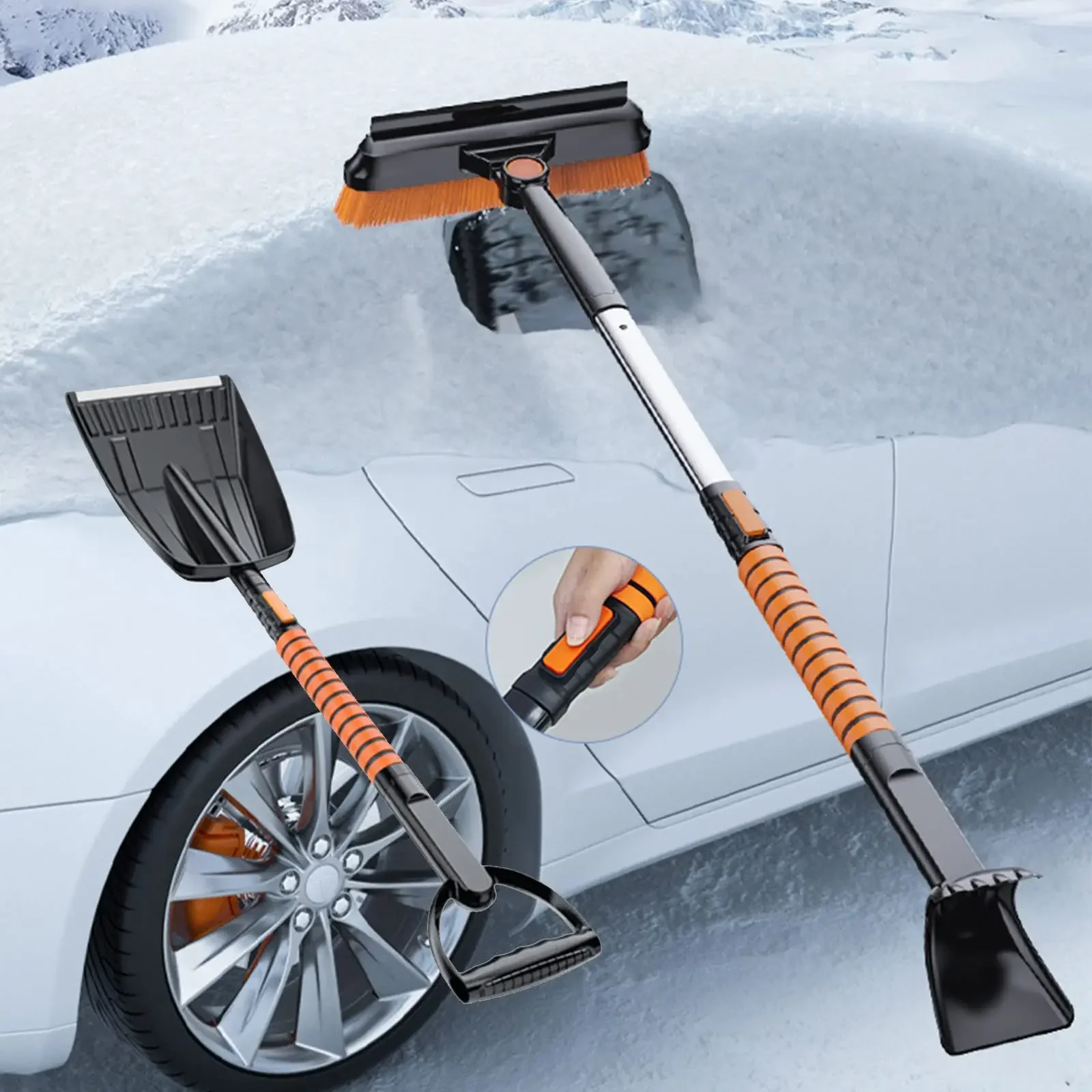 

Ice Scraper and Extendable Snow Brush Snow Shovel Snow Broom with Foam Grip 180 Degree Pivoting Brush Head car accessories